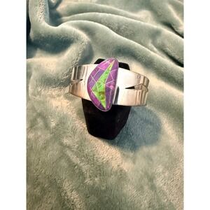 Jay King Sterling Silver Charoit Gaspeite‎ Cuff Bracelet